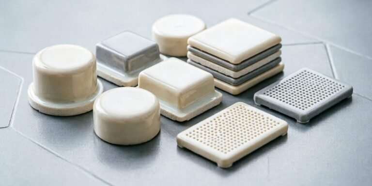 Ceramic plates, tiles and a honeycomb block machined from solid