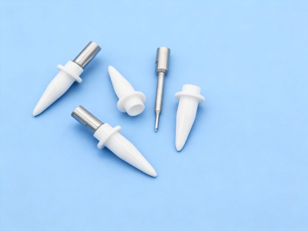Ceramic nozzle components with metal inserts